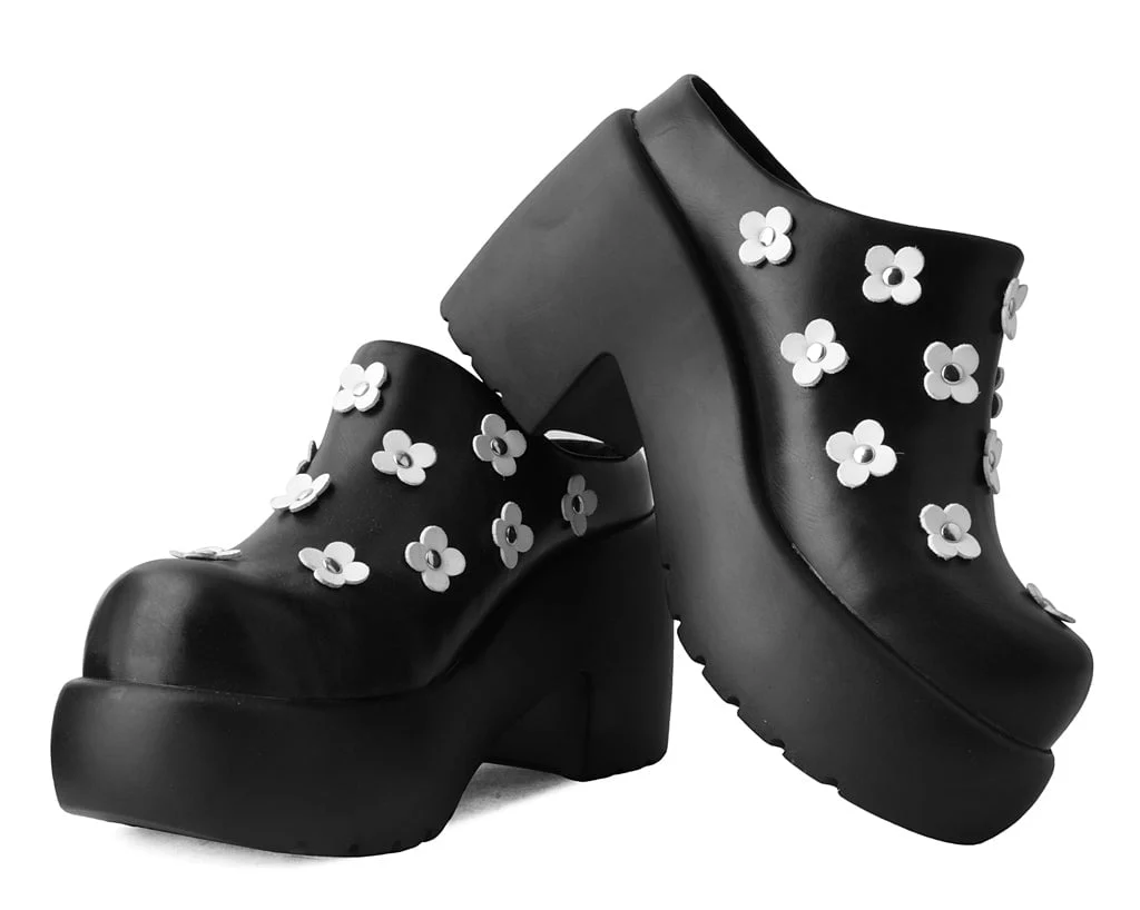 Black Burnished White Flower Anarchic Bubble Clog - Image 3