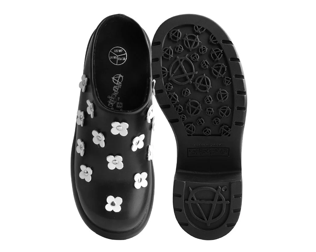 Black Burnished White Flower Anarchic Bubble Clog - Image 4