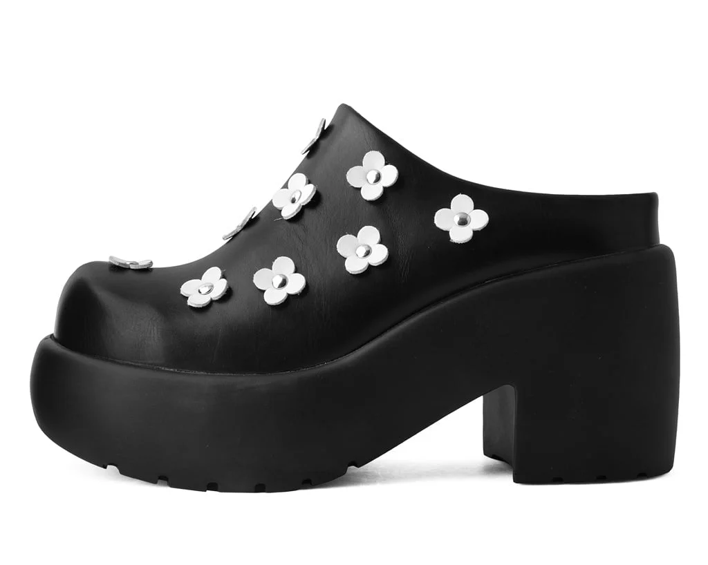 Black Burnished White Flower Anarchic Bubble Clog - Image 5