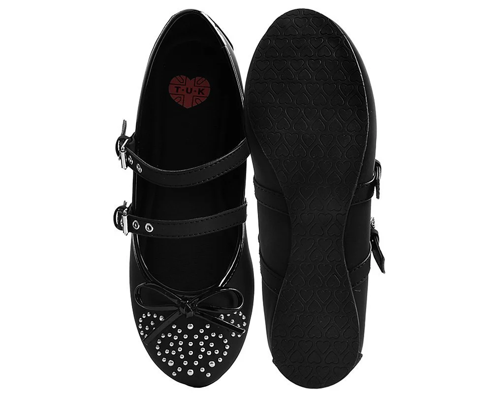 Black Double Strap Studded Ballet Flat - Image 3