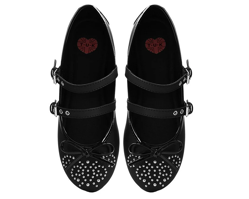 Black Double Strap Studded Ballet Flat - Image 4