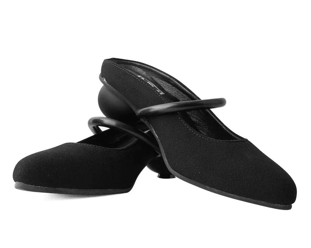 Black Faux Suede Ball Heel - Image 3