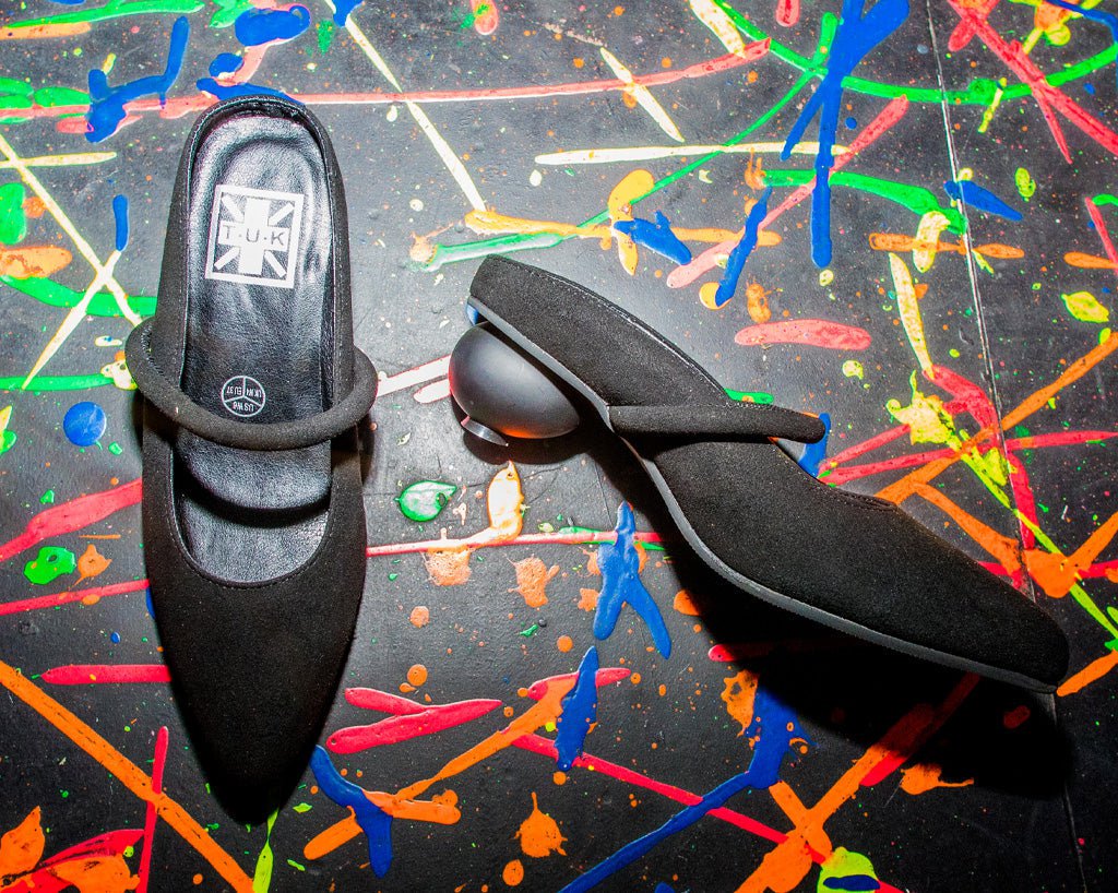 Black Faux Suede Ball Heel - Image 5