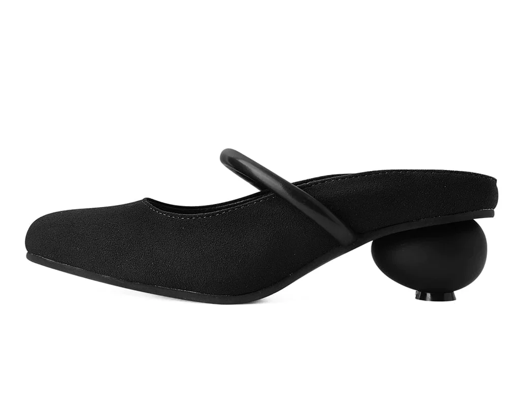 Black Faux Suede Ball Heel - Image 7