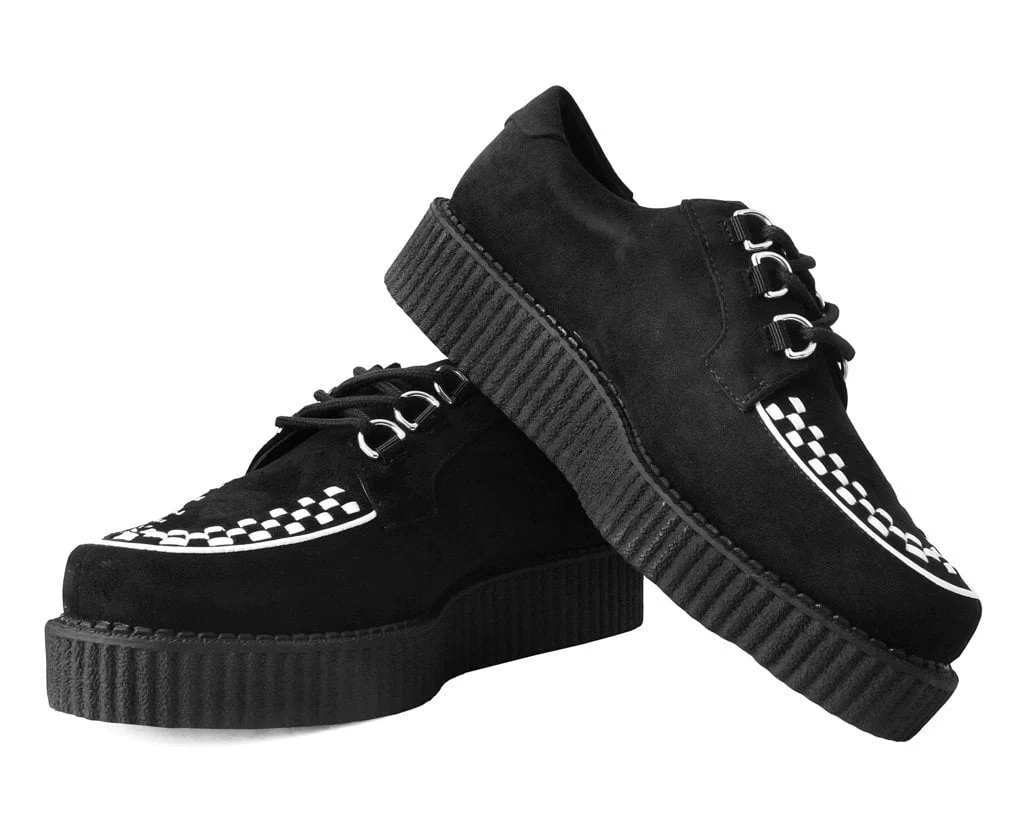 Black Faux Suede White Interlace Anarchic Creeper - Image 3
