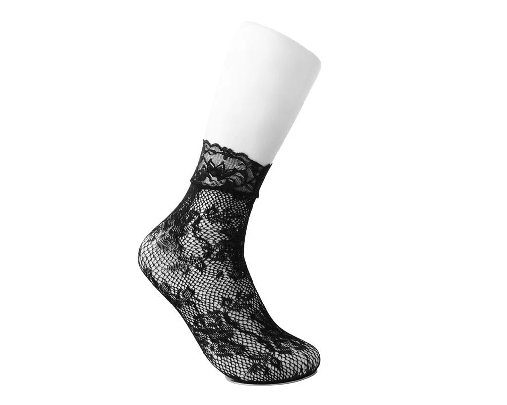 Black Floral Lace Crew Sock - Image 4
