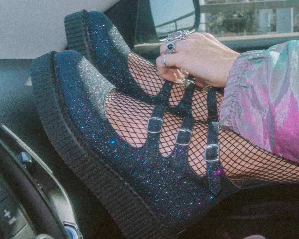 Black Glitter 3-Strap Pointed Mary Jane - Image 2
