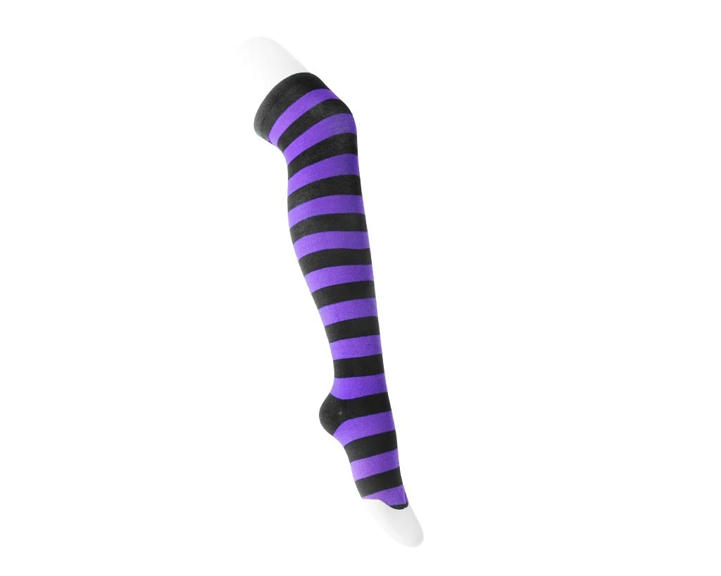 Black & Lavender Striped Thigh High Sock - Image 3