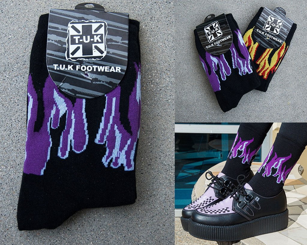 Black Purple & Grey Flame Socks - Image 4