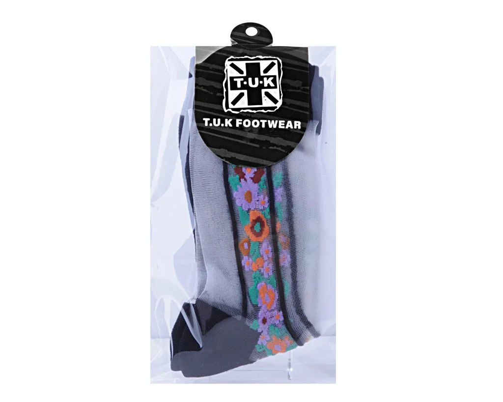 Black Stripe Floral Sheer Sock - Image 2