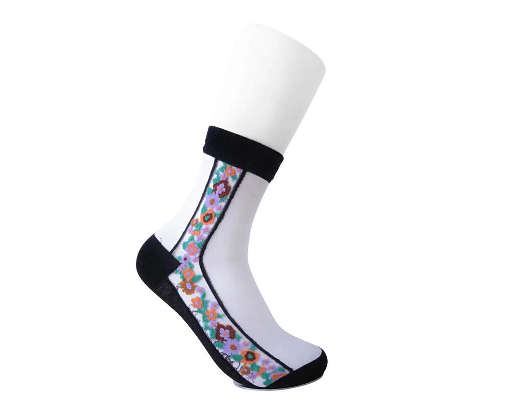 Black Stripe Floral Sheer Sock - Image 3