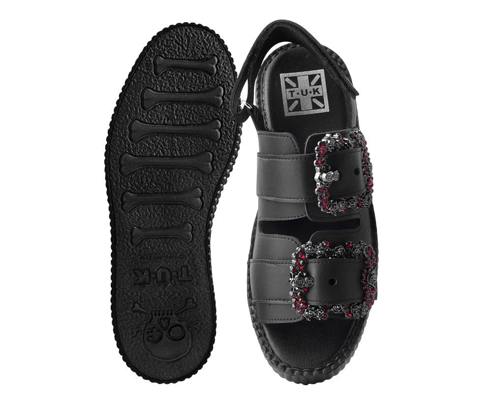 Black TUKskin™ 2-Buckle Diamond Sandal - Image 4