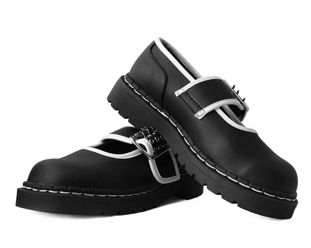 Black TUKskin™ White Trim 3-Prong Anarchic Mary Jane - Image 3