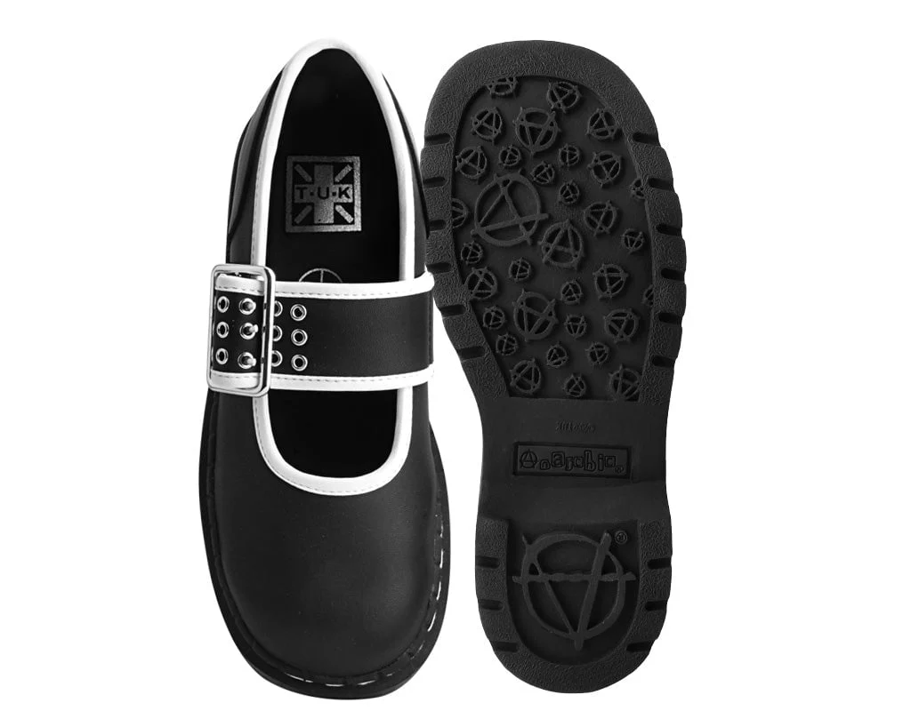 Black TUKskin™ White Trim 3-Prong Anarchic Mary Jane - Image 4