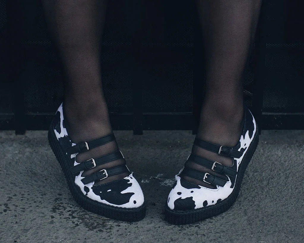 Black & White Cow Print 3-Strap Pointed Mary Jane - Image 2