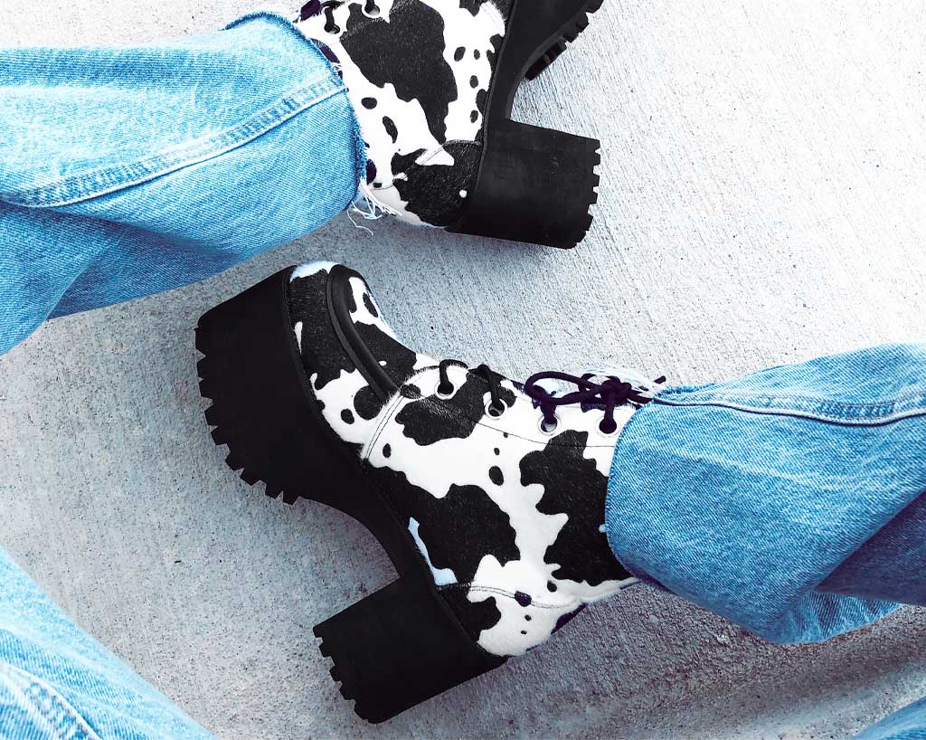 Black & White Cow Print Nosebleed Boot - Image 7