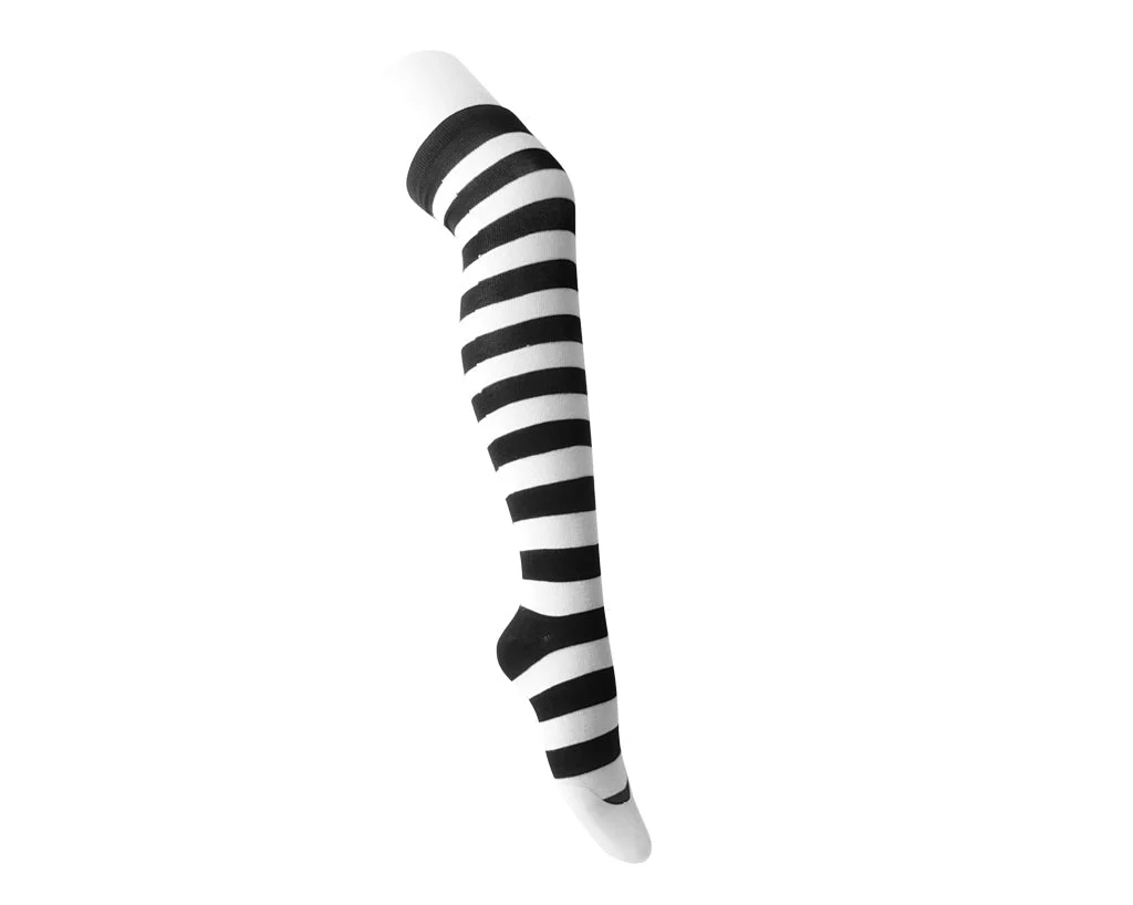 Black & White Striped Thigh High Sock - Image 3