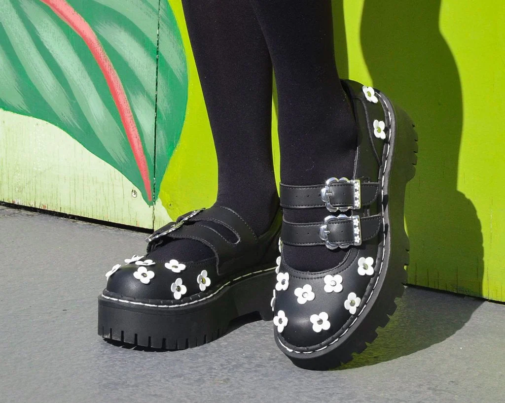 Black & White TUKskin™ Flower Double Decker Mary Jane - Image 10