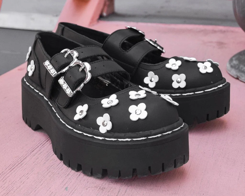 Black & White TUKskin™ Flower Double Decker Mary Jane - Image 2