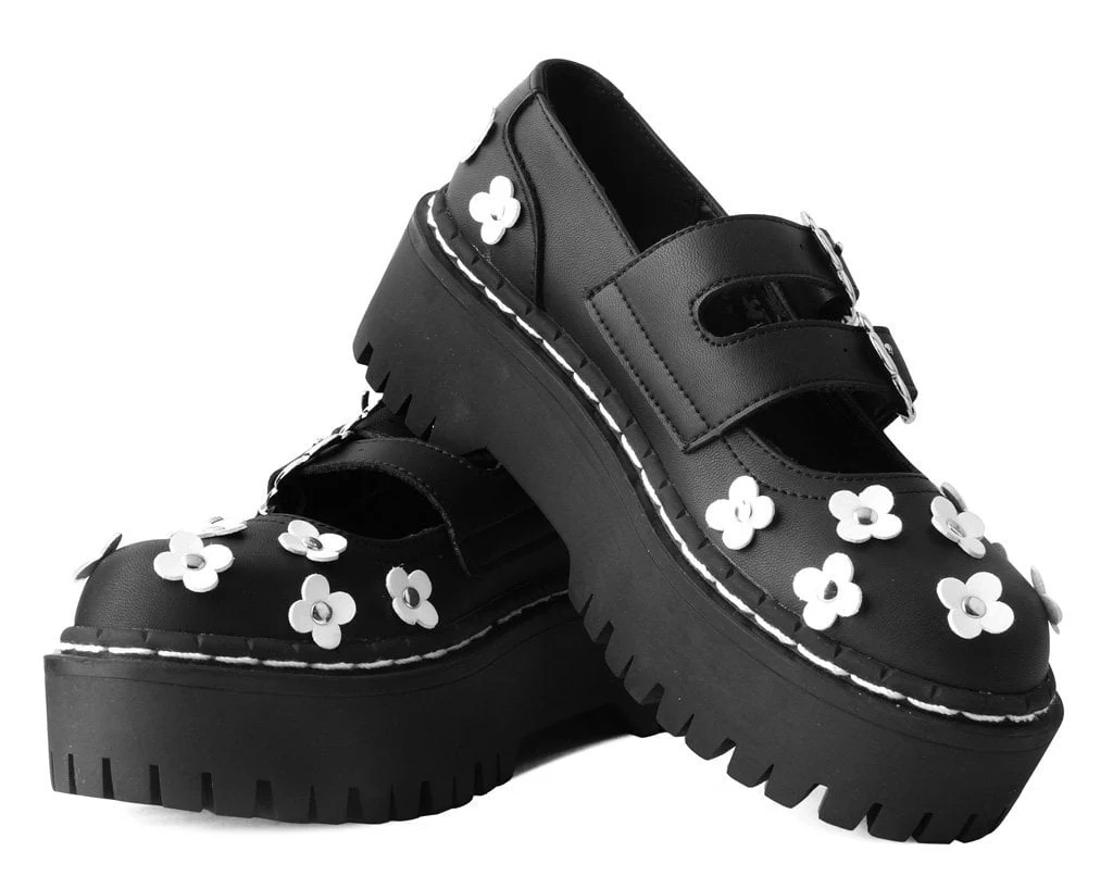 Black & White TUKskin™ Flower Double Decker Mary Jane - Image 3