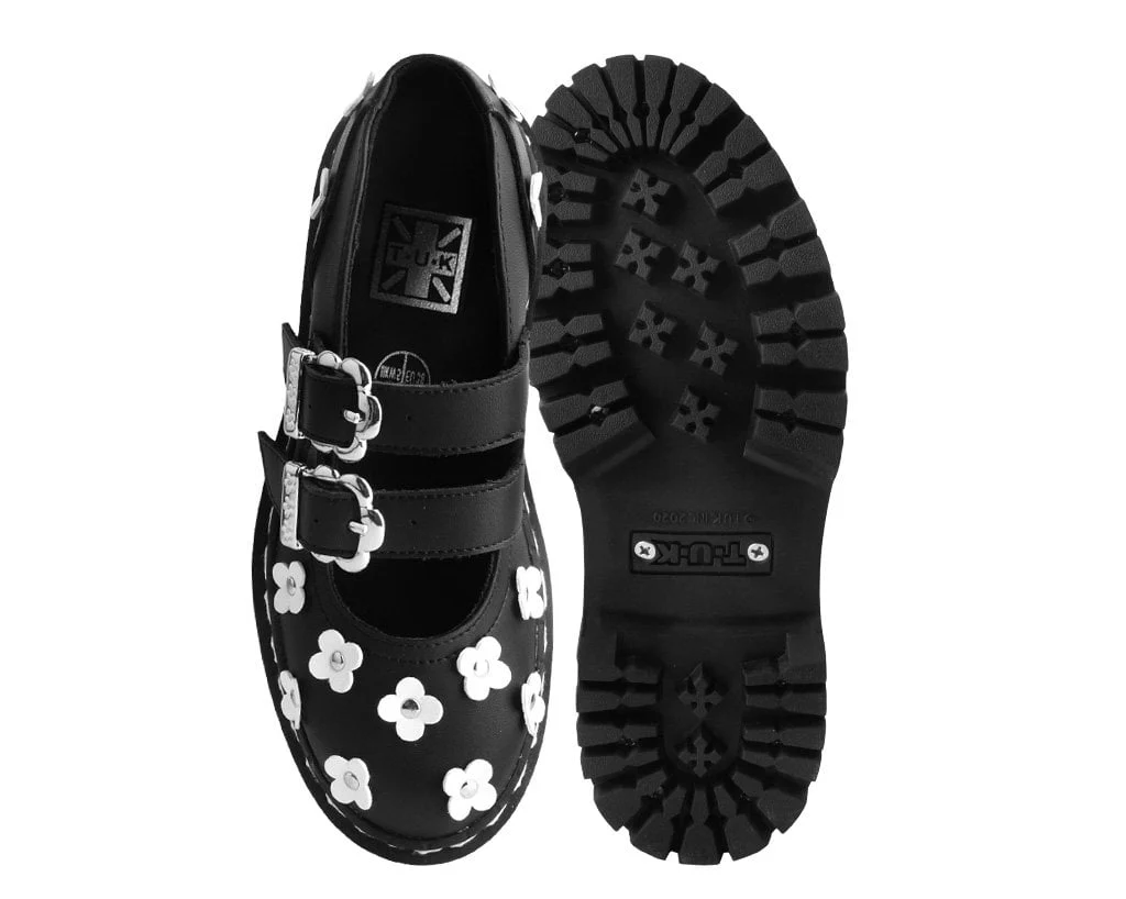 Black & White TUKskin™ Flower Double Decker Mary Jane - Image 4