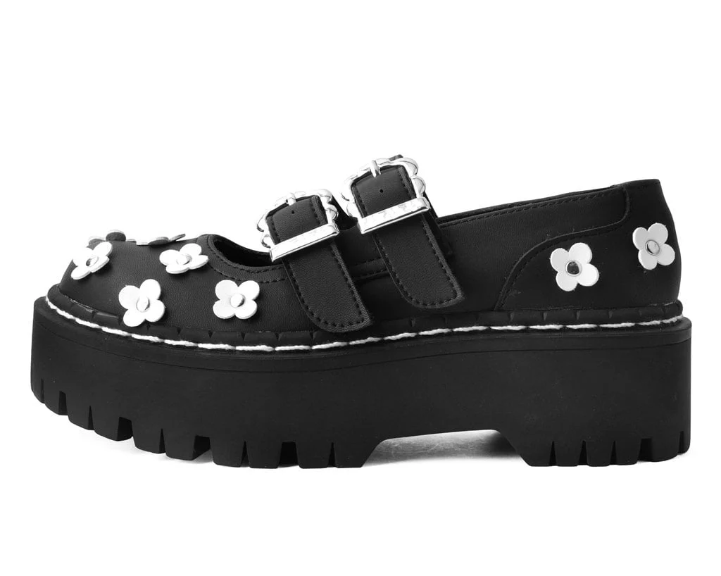 Black & White TUKskin™ Flower Double Decker Mary Jane - Image 5