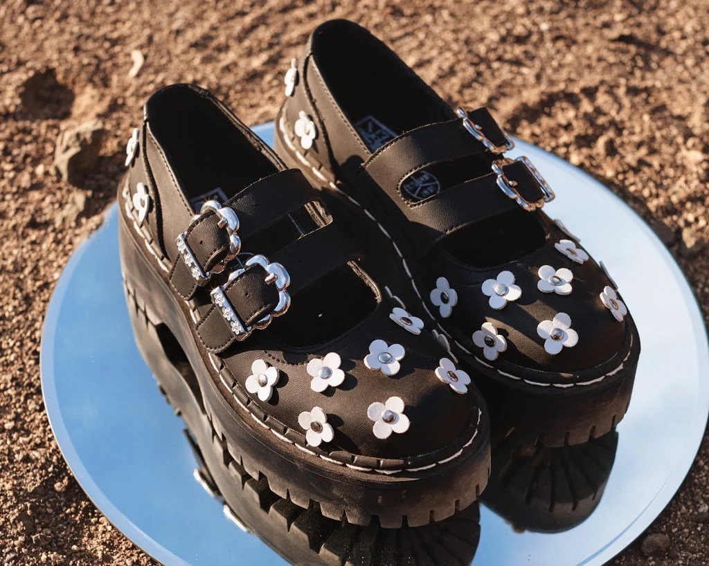 Black & White TUKskin™ Flower Double Decker Mary Jane - Image 7