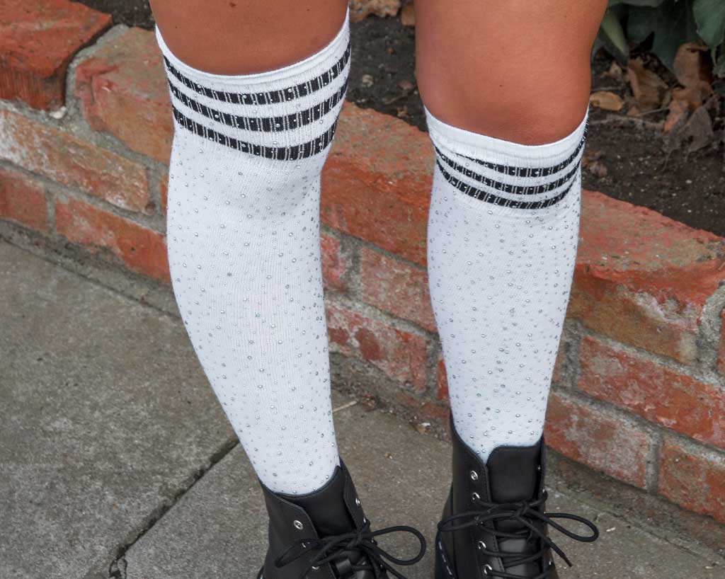 Black & White Varsity Rhinestone Over-The-Knee Sock - Image 2