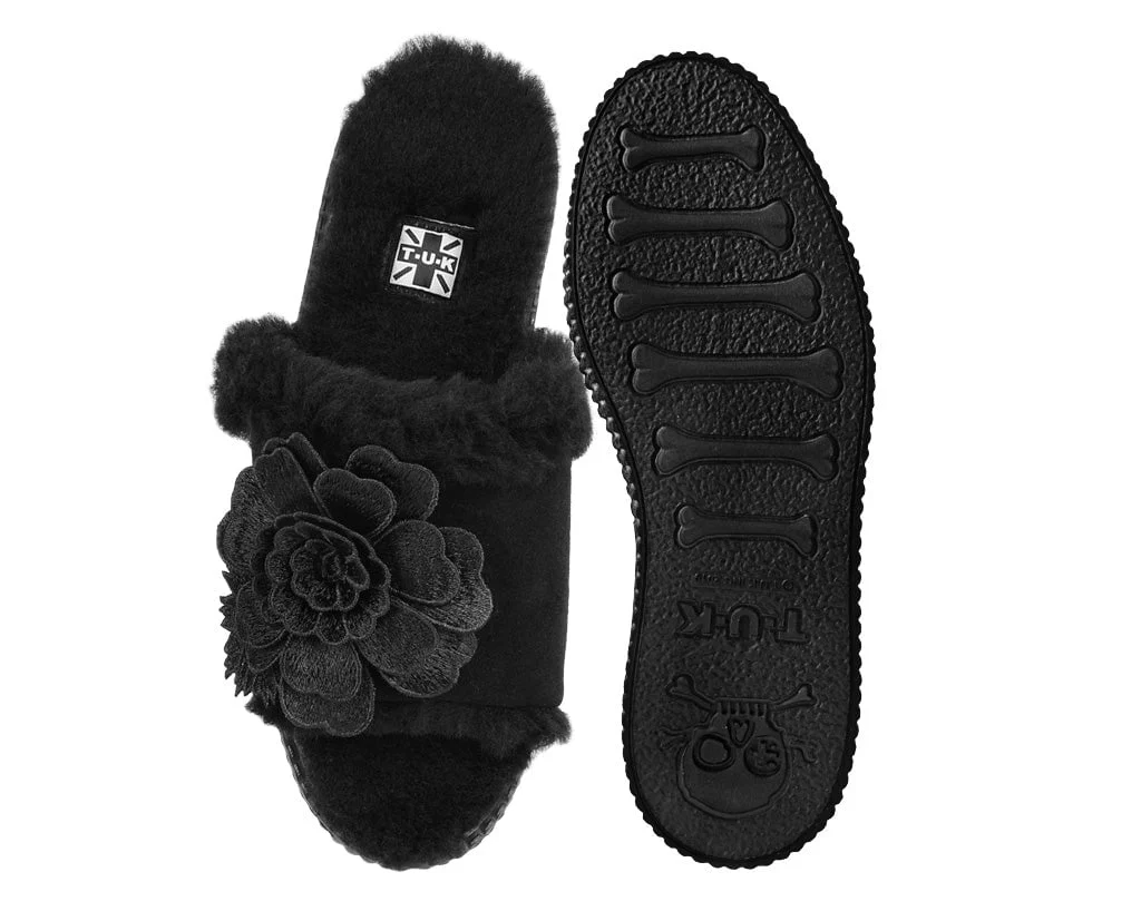 Black Wool Flower Slide - Image 3
