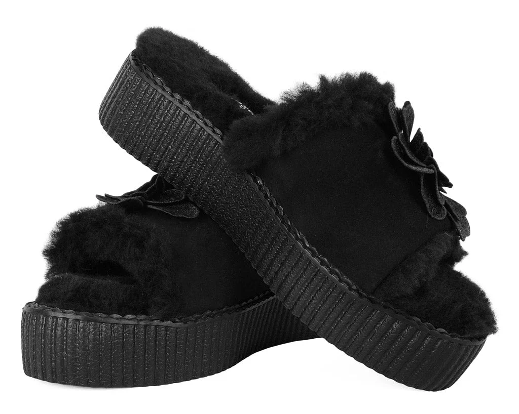 Black Wool Flower Slide - Image 4
