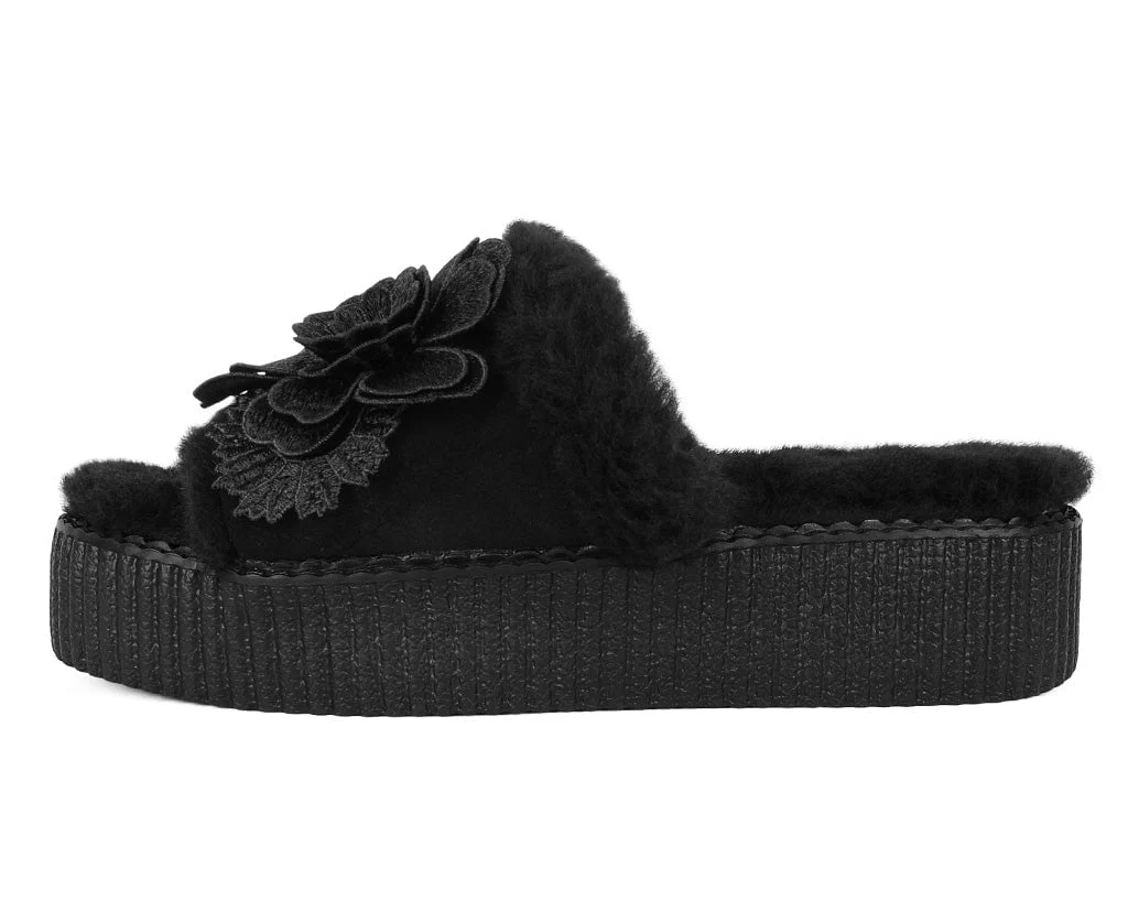 Black Wool Flower Slide - Image 5