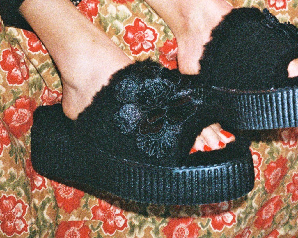 Black Wool Flower Slide - Image 6