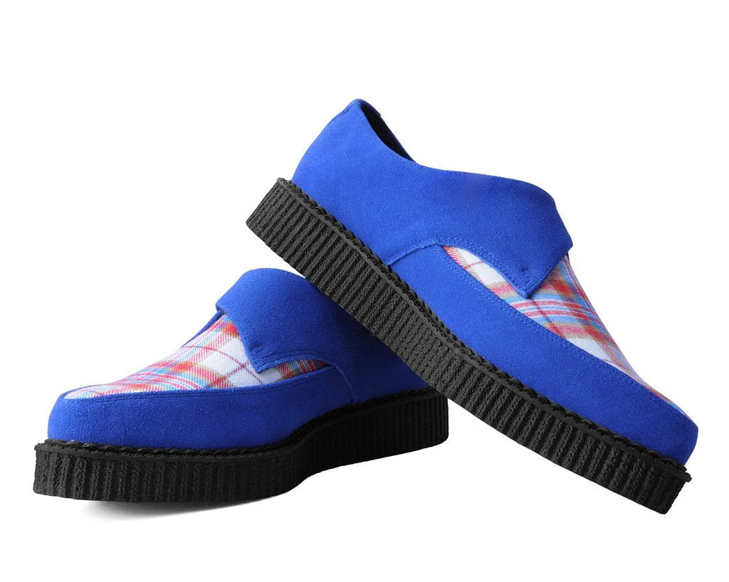 Blue Suede & Plaid Pointed Monk Buckle Creeper - Image 3
