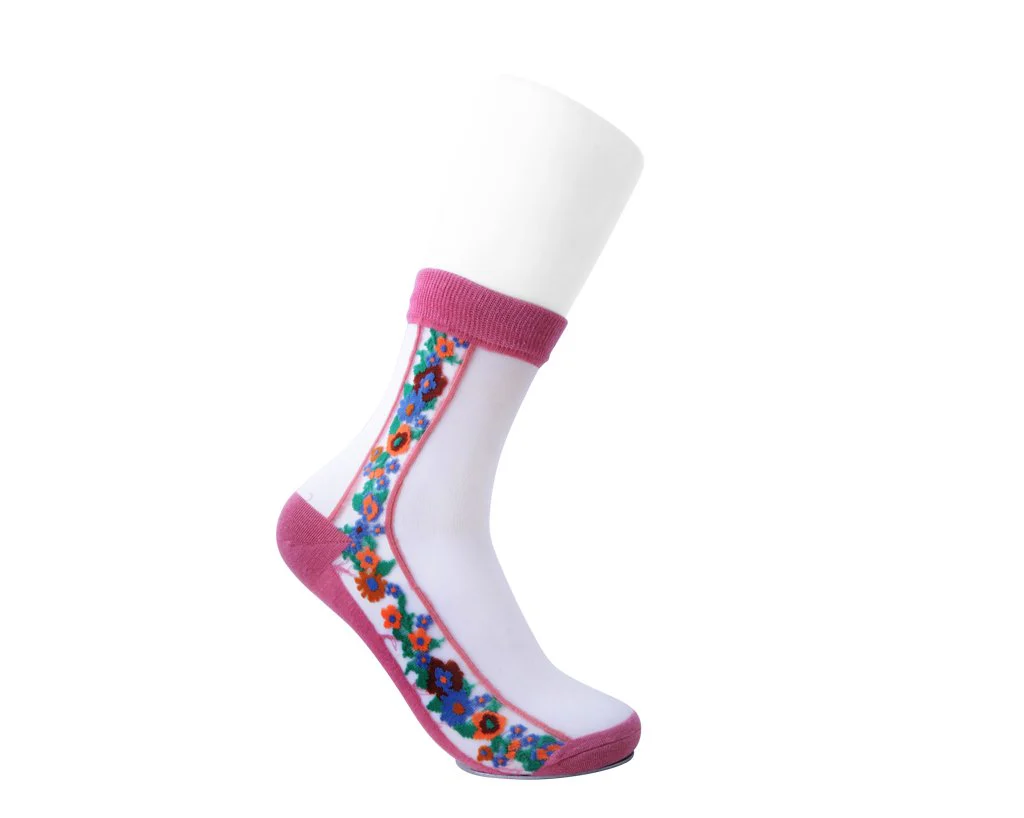 Blush Stripe Floral Sheer Sock - Image 3