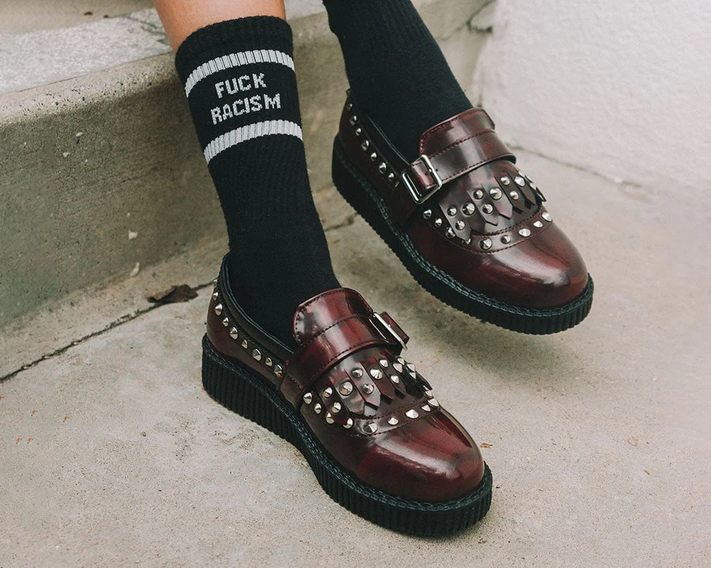 Burgundy Rub Off Studded Loafer - Image 7