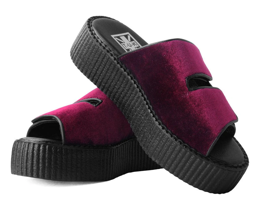 Burgundy Velvet 2-Strap Slide Sandal - Image 3