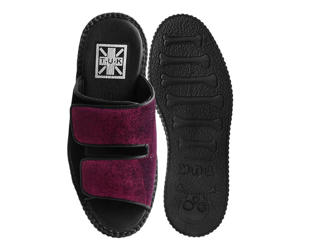 Burgundy Velvet 2-Strap Slide Sandal - Image 4