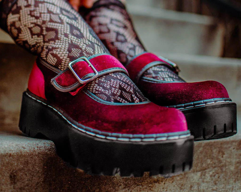 Burgundy Velvet Double Decker Mary Jane - Image 2