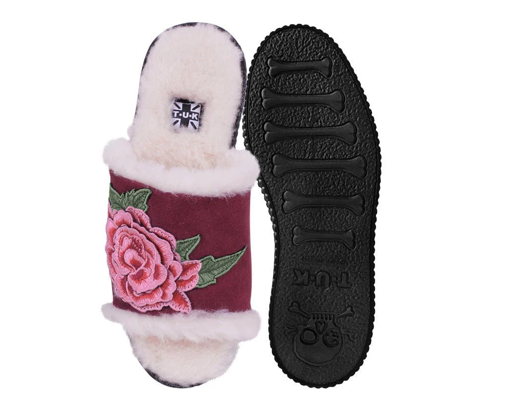 Burgundy Wool Flower Slide - Image 3