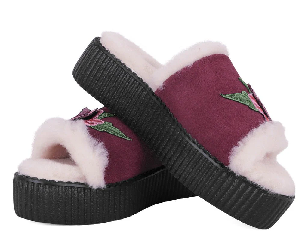 Burgundy Wool Flower Slide - Image 4