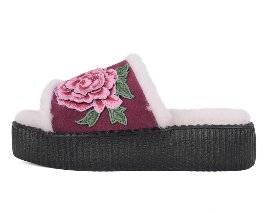 Burgundy Wool Flower Slide - Image 5