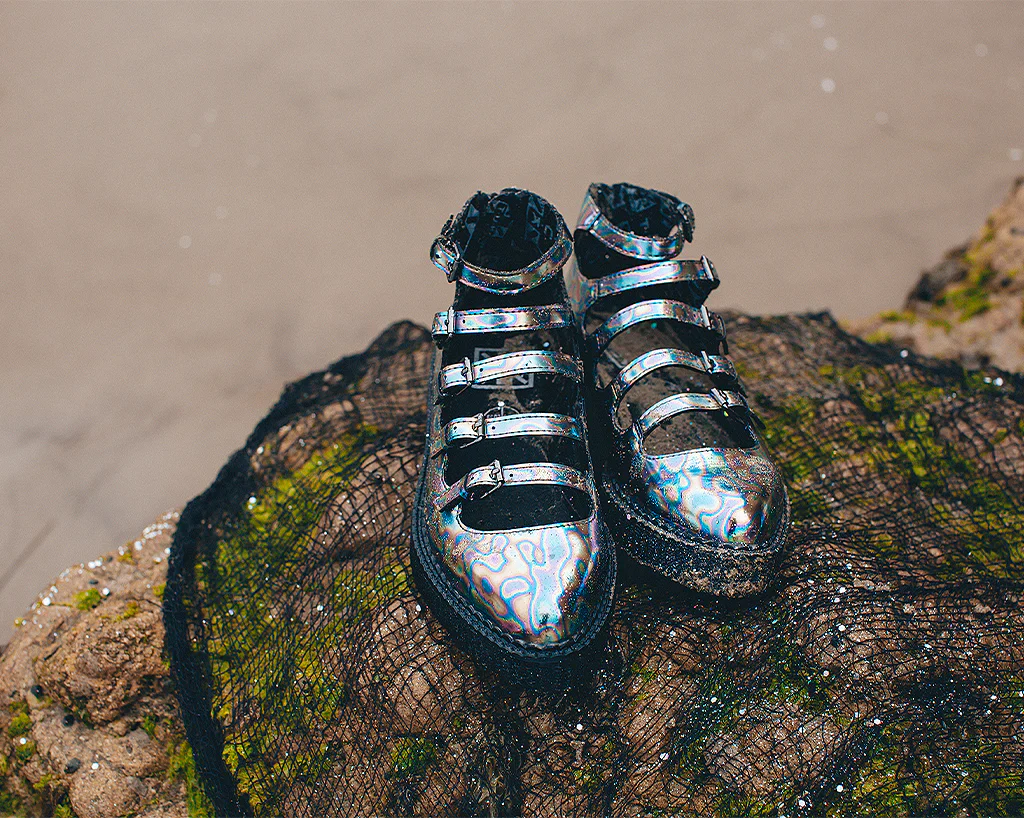 Chrome Oil Slick 5-Strap Pointed Mary Jane Creeper - Image 2