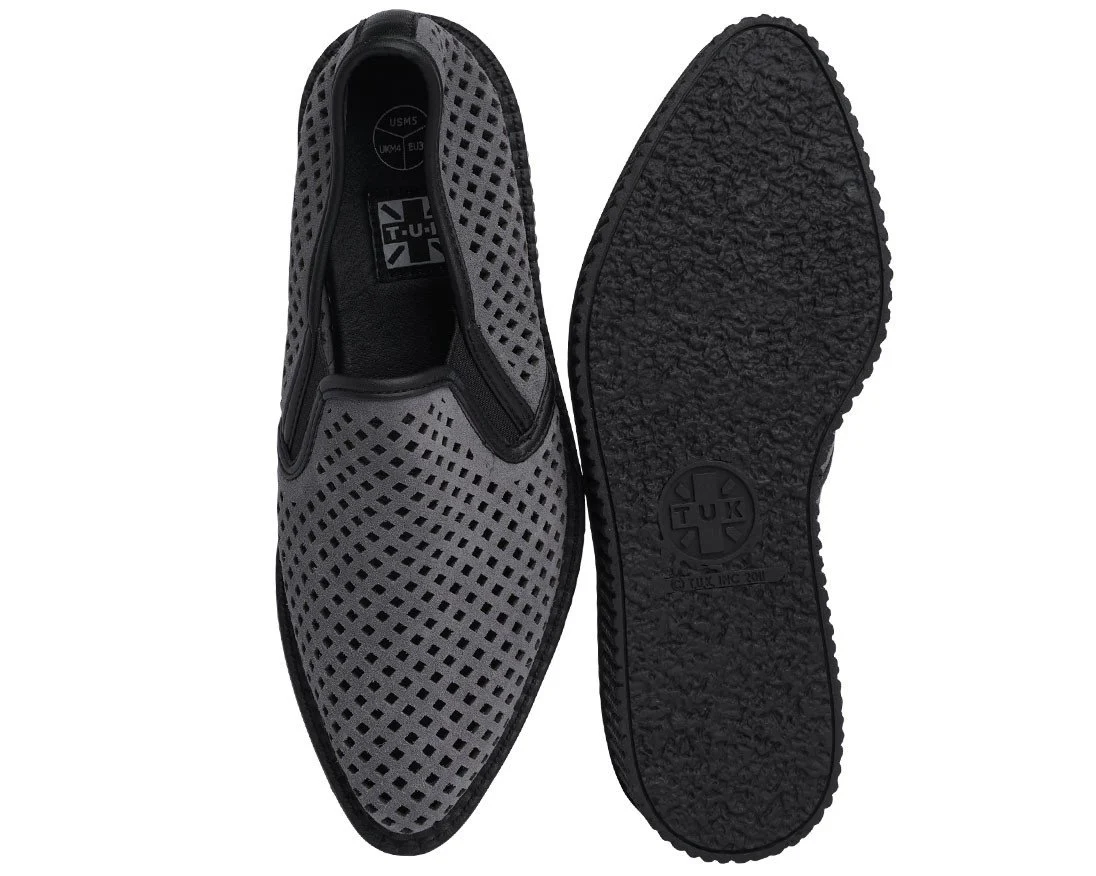 Grey Perforated Pointed Slip Ons - Image 3