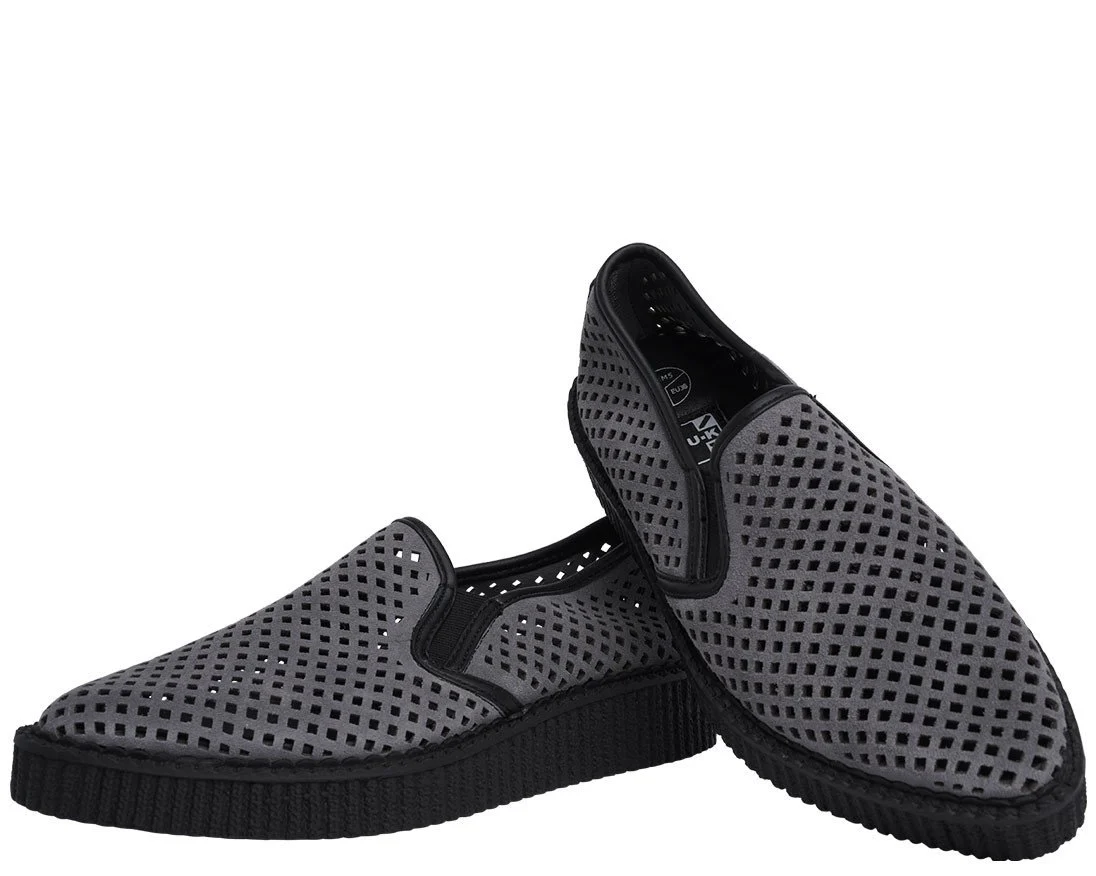 Grey Perforated Pointed Slip Ons - Image 4