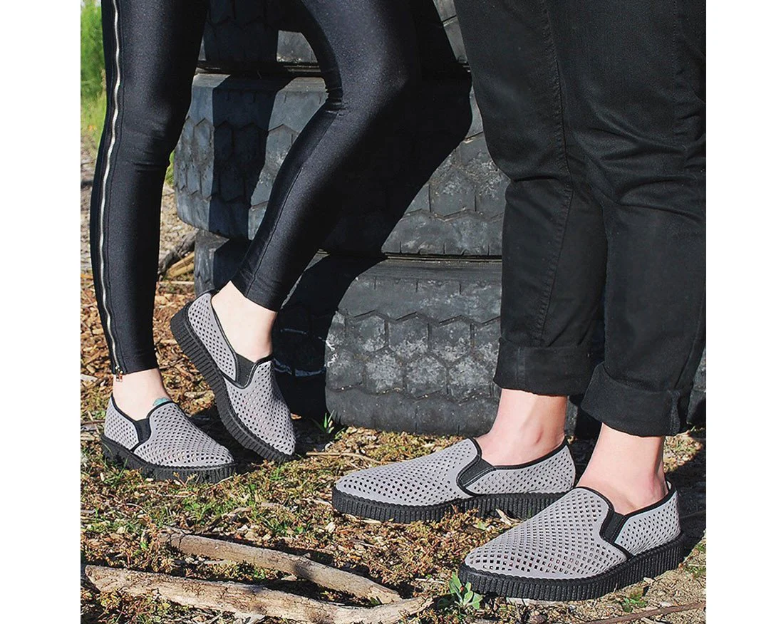 Grey Perforated Pointed Slip Ons - Image 6