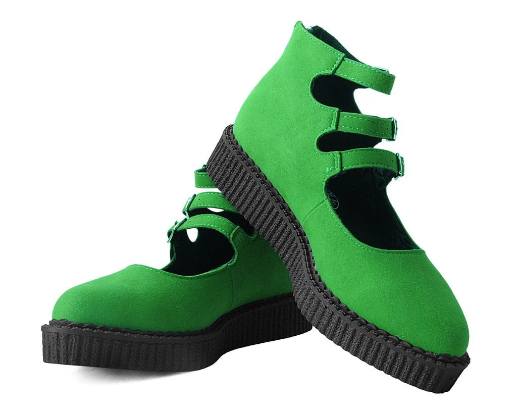 Jade Green Faux Suede 3-Strap Pointed Mary Jane - Image 3
