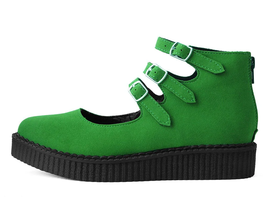 Jade Green Faux Suede 3-Strap Pointed Mary Jane - Image 5