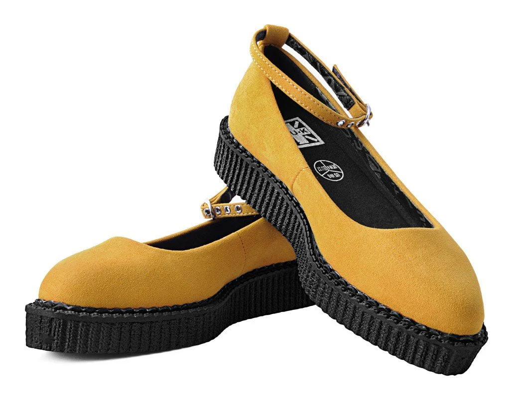 Mustard Faux Suede Pointed Ballet Ankle Strap Creeper - Image 3