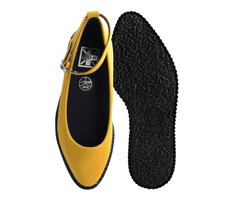 Mustard Faux Suede Pointed Ballet Ankle Strap Creeper - Image 4
