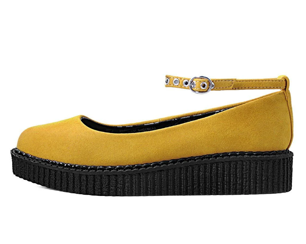 Mustard Faux Suede Pointed Ballet Ankle Strap Creeper - Image 5